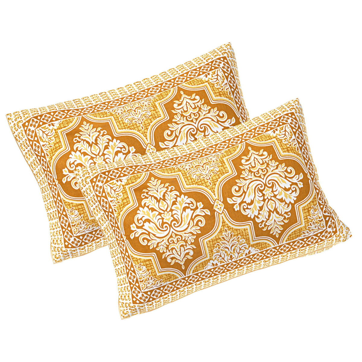Rudra Bazaar Gold 210 TC Cotton Double King Bedsheet With 2 Pillow Covers | Grocsy