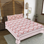 Rudra Bazaar Peach 210 TC Cotton Double King Bedsheet With 2 Pillow Covers | Grocsy