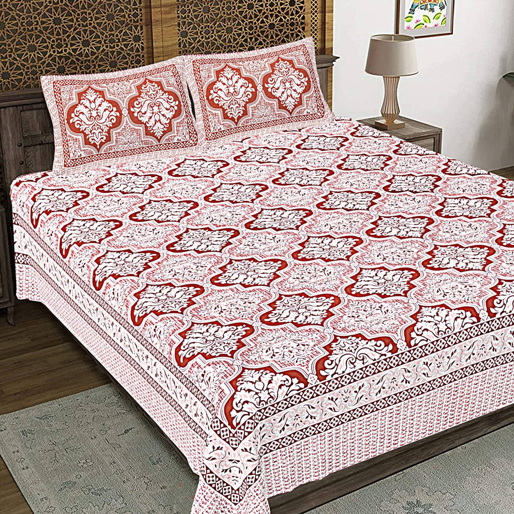 Rudra Bazaar Peach 210 TC Cotton Double King Bedsheet With 2 Pillow Covers | Grocsy