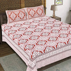 Rudra Bazaar Peach 210 TC Cotton Double King Bedsheet With 2 Pillow Covers | Grocsy