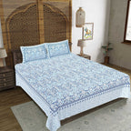 Rudra Bazaar Blue 210 TC Cotton Double King Bedsheet With 2 Pillow Covers | Grocsy