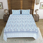 Rudra Bazaar Blue 210 TC Cotton Double King Bedsheet With 2 Pillow Covers | Grocsy