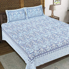 Rudra Bazaar Blue 210 TC Cotton Double King Bedsheet With 2 Pillow Covers | Grocsy
