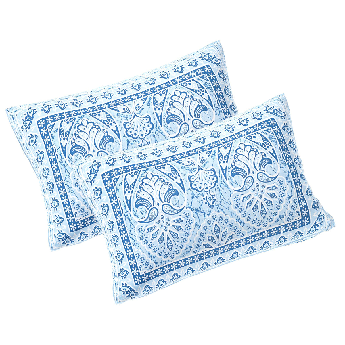 Rudra Bazaar Blue 210 TC Cotton Double King Bedsheet With 2 Pillow Covers | Grocsy