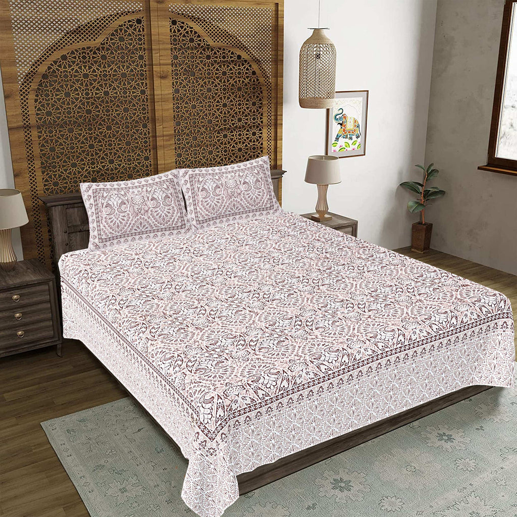 Rudra Bazaar Brown 210 TC Cotton Double King Bedsheet With 2 Pillow Covers | Grocsy