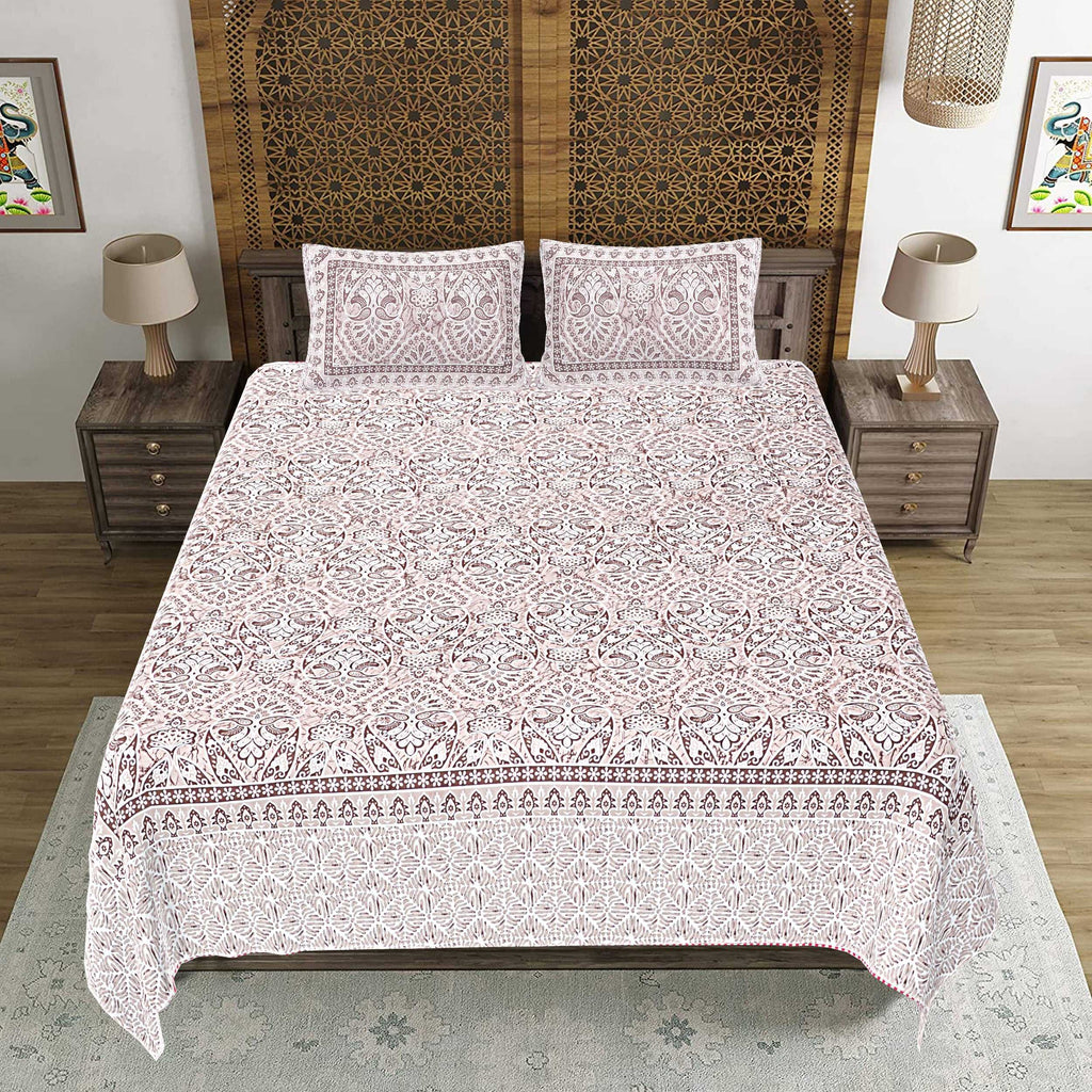 Rudra Bazaar Brown 210 TC Cotton Double King Bedsheet With 2 Pillow Covers | Grocsy