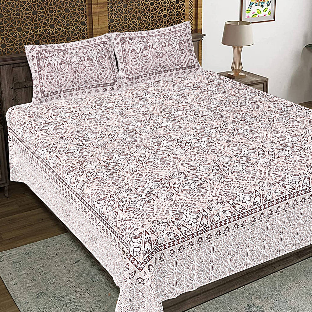 Rudra Bazaar Brown 210 TC Cotton Double King Bedsheet With 2 Pillow Covers | Grocsy