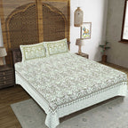 Rudra Bazaar Green 210 TC Cotton Double King Bedsheet With 2 Pillow Covers | Grocsy