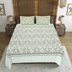 Rudra Bazaar Green 210 TC Cotton Double King Bedsheet With 2 Pillow Covers | Grocsy