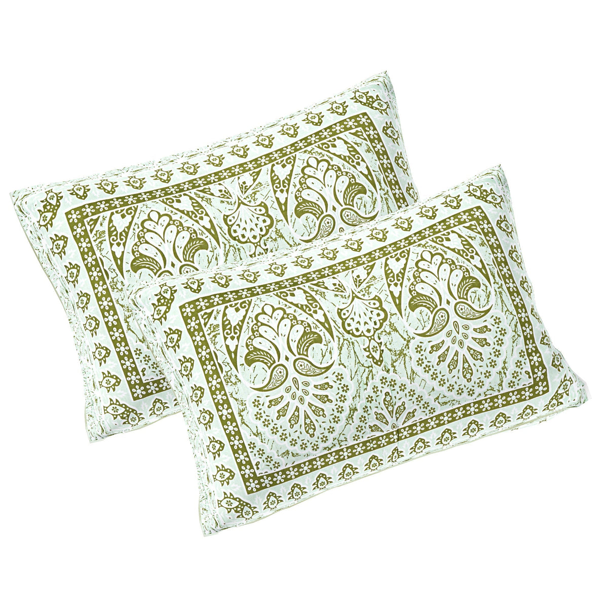 Rudra Bazaar Green 210 TC Cotton Double King Bedsheet With 2 Pillow Covers | Grocsy