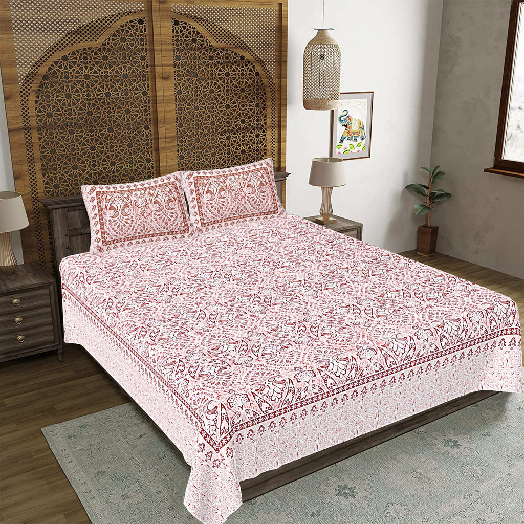 Rudra Bazaar Peach 210 TC Cotton Double King Bedsheet With 2 Pillow Covers | Grocsy