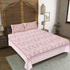 Rudra Bazaar Peach 210 TC Cotton Double King Bedsheet With 2 Pillow Covers | Grocsy