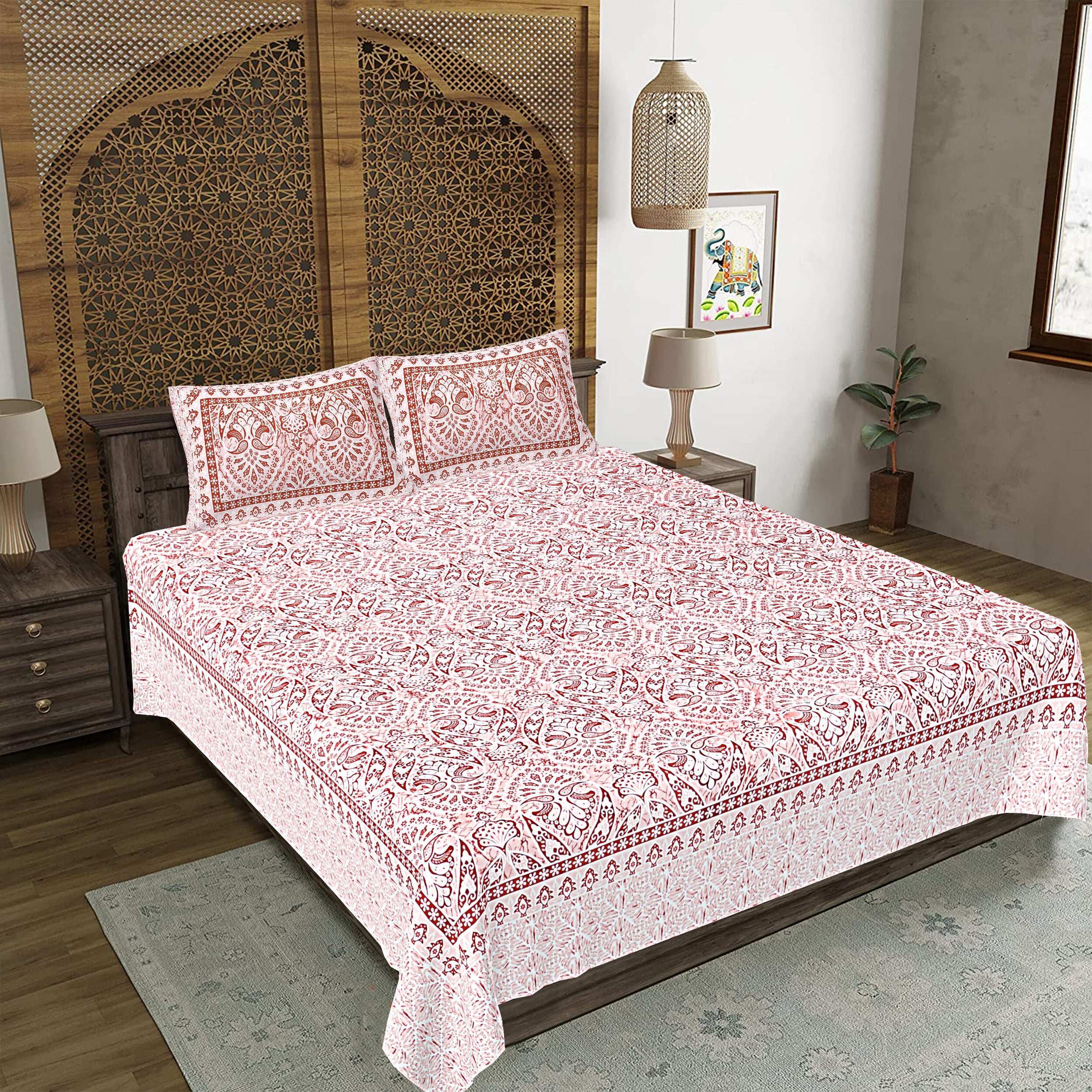 Rudra Bazaar Peach 210 TC Cotton Double King Bedsheet With 2 Pillow Covers | Grocsy