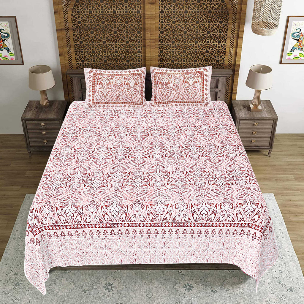 Rudra Bazaar Peach 210 TC Cotton Double King Bedsheet With 2 Pillow Covers | Grocsy