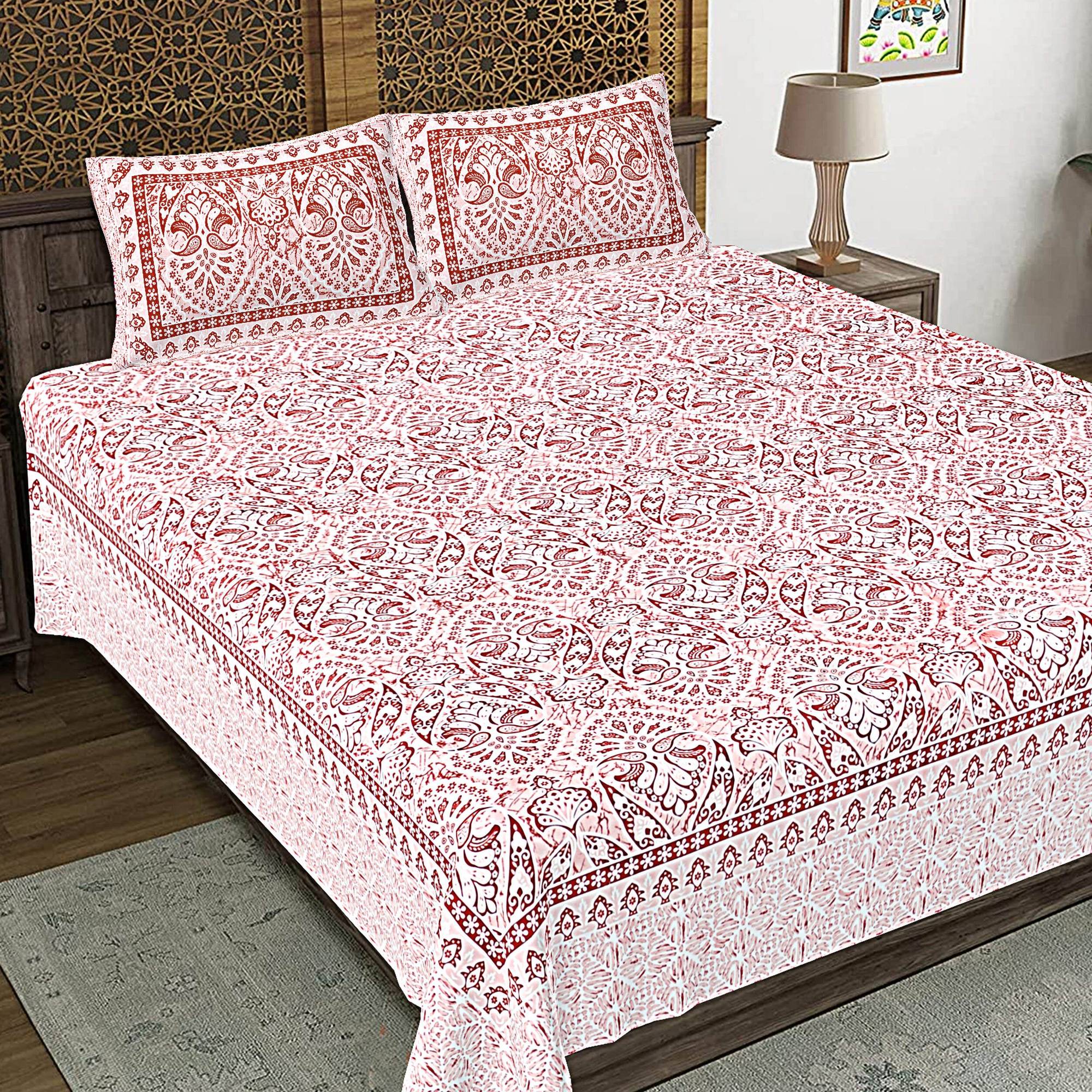 Rudra Bazaar Peach 210 TC Cotton Double King Bedsheet With 2 Pillow Covers | Grocsy