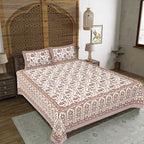 Rudra Bazaar Brown 210 TC Cotton Double King Bedsheet With 2 Pillow Covers | Grocsy