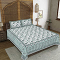 Rudra Bazaar Sea Green 210 TC Cotton Double King Bedsheet With 2 Pillow Covers | Grocsy