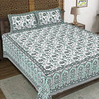 Rudra Bazaar Sea Green 210 TC Cotton Double King Bedsheet With 2 Pillow Covers | Grocsy