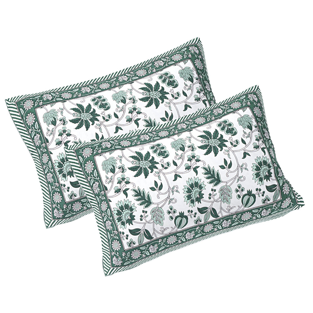 Rudra Bazaar Sea Green 210 TC Cotton Double King Bedsheet With 2 Pillow Covers | Grocsy
