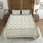 Rudra Bazaar Green 210 TC Cotton Double King Bedsheet With 2 Pillow Covers | Grocsy