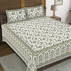 Rudra Bazaar Green 210 TC Cotton Double King Bedsheet With 2 Pillow Covers | Grocsy