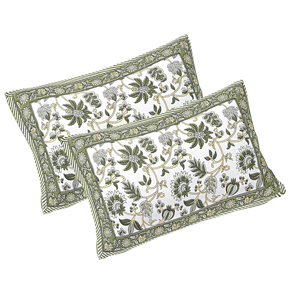 Rudra Bazaar Green 210 TC Cotton Double King Bedsheet With 2 Pillow Covers | Grocsy