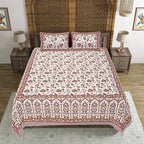 Rudra Bazaar Peach 210 TC Cotton Double King Bedsheet With 2 Pillow Covers | Grocsy