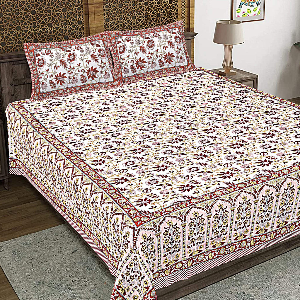 Rudra Bazaar Peach 210 TC Cotton Double King Bedsheet With 2 Pillow Covers | Grocsy