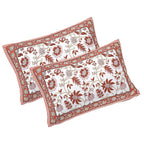 Rudra Bazaar Peach 210 TC Cotton Double King Bedsheet With 2 Pillow Covers | Grocsy