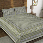 Rudra Bazaar Green 210 TC Cotton Double King Bedsheet With 2 Pillow Covers | Grocsy