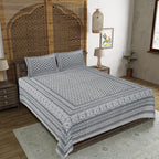 Rudra Bazaar Grey 210 TC Cotton Double King Bedsheet With 2 Pillow Covers | Grocsy