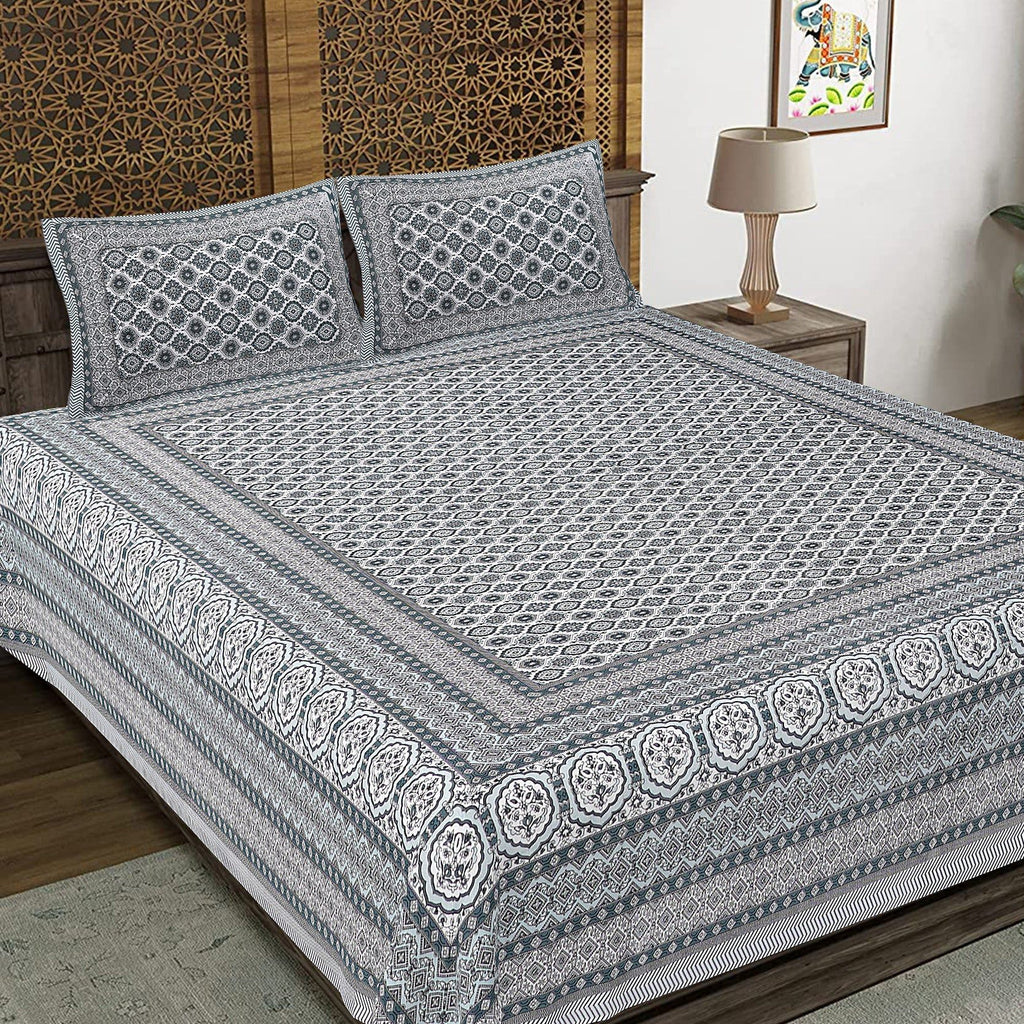 Rudra Bazaar Grey 210 TC Cotton Double King Bedsheet With 2 Pillow Covers | Grocsy