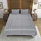 Rudra Bazaar Grey 210 TC Cotton Double King Bedsheet With 2 Pillow Covers | Grocsy