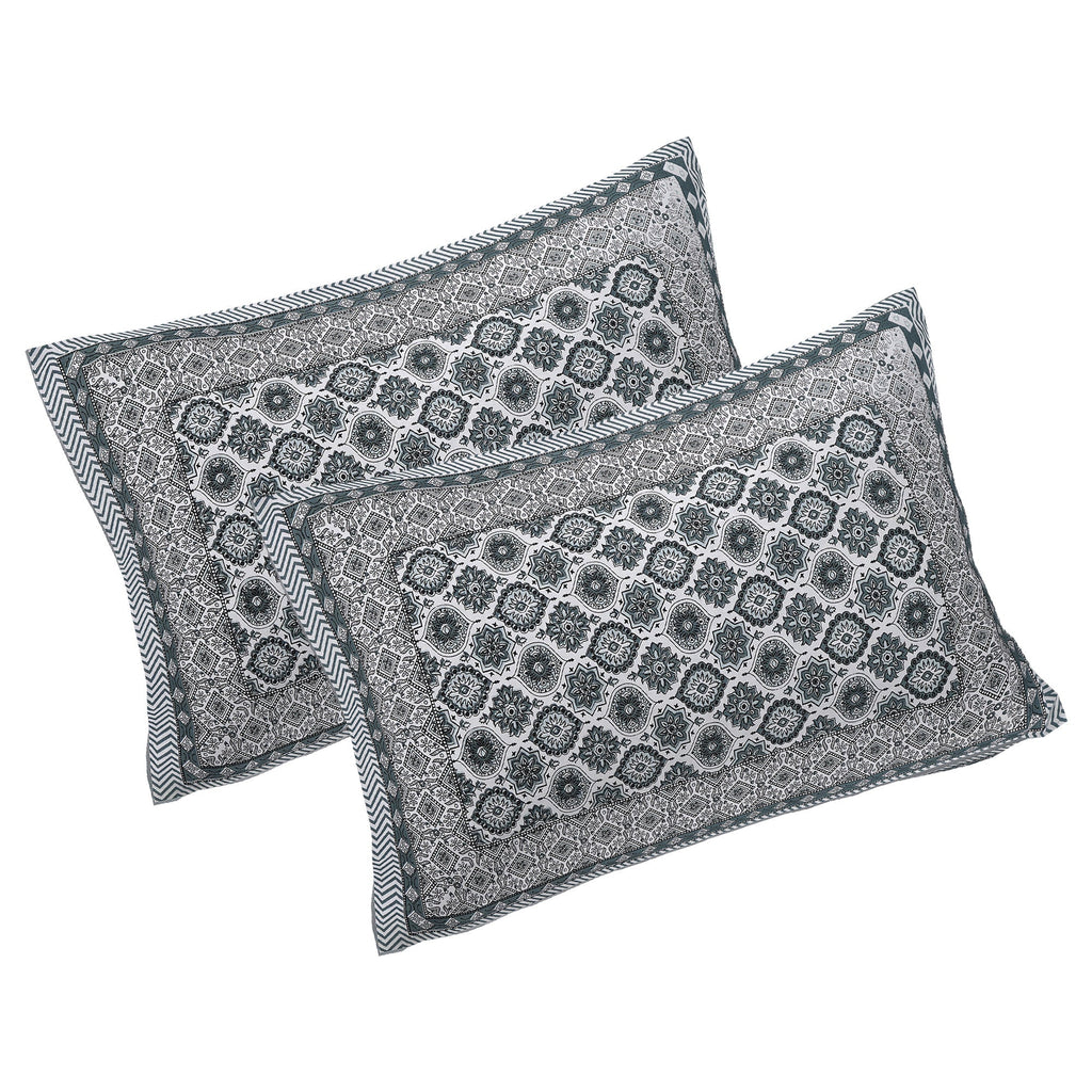 Rudra Bazaar Grey 210 TC Cotton Double King Bedsheet With 2 Pillow Covers | Grocsy