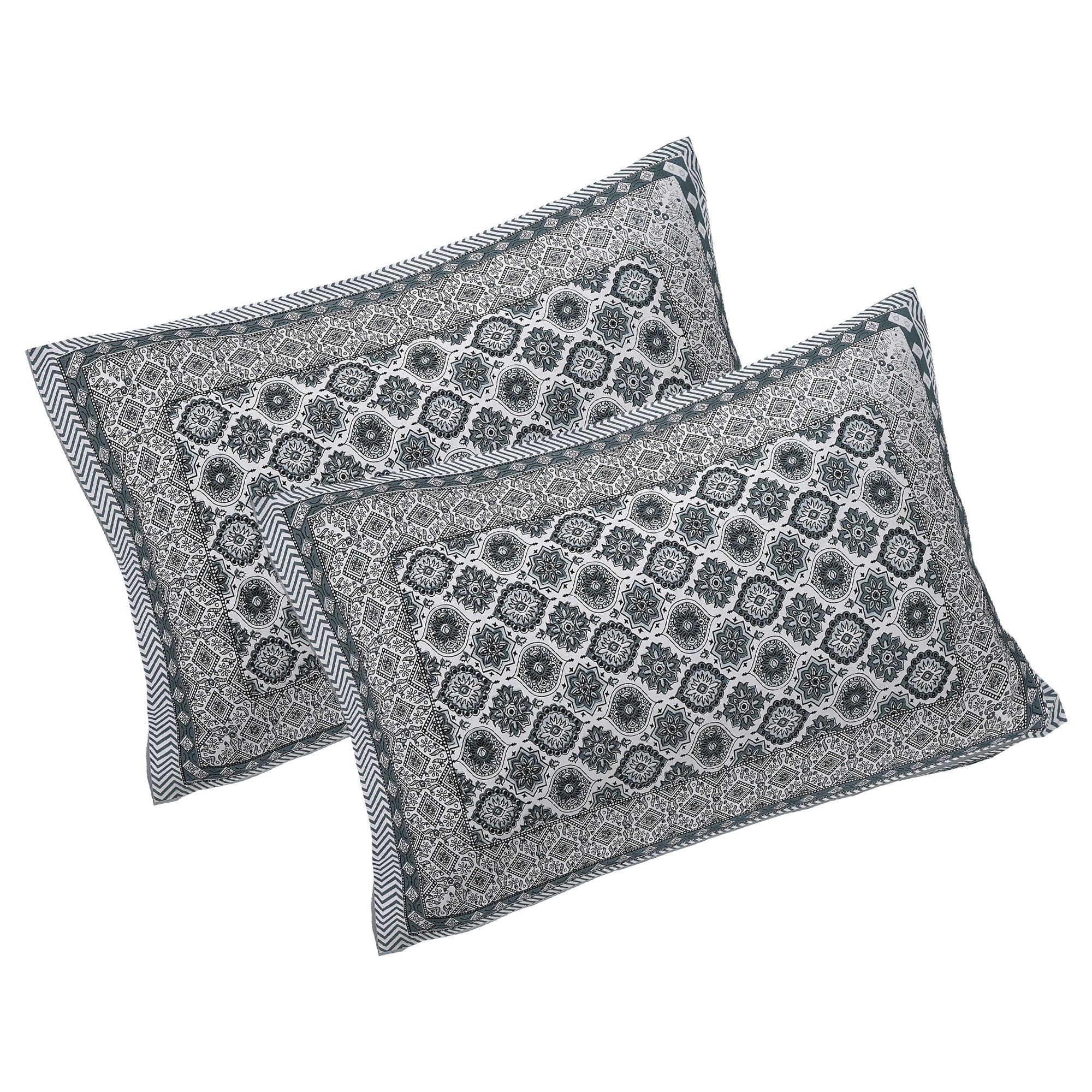 Rudra Bazaar Grey 210 TC Cotton Double King Bedsheet With 2 Pillow Covers | Grocsy
