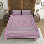 Rudra Bazaar Pink 210 TC Cotton Double King Bedsheet With 2 Pillow Covers | Grocsy