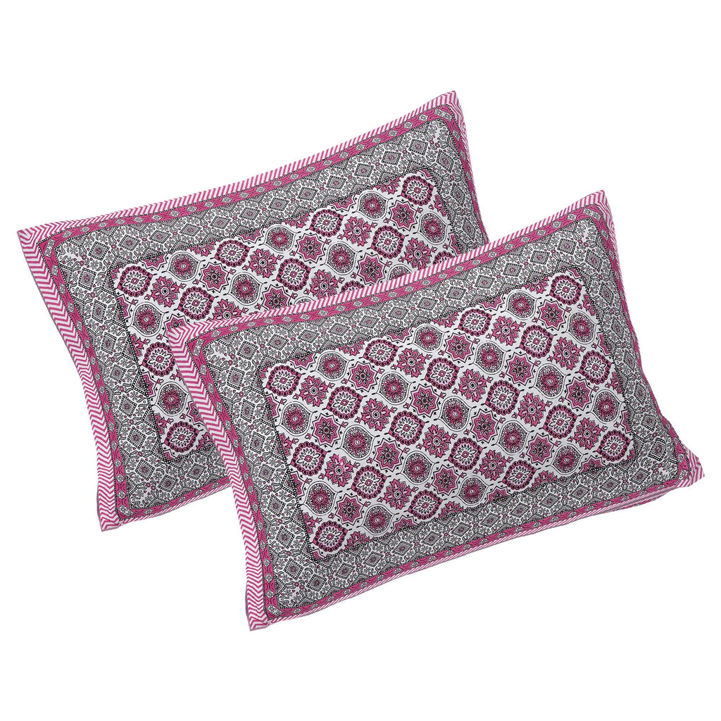 Rudra Bazaar Pink 210 TC Cotton Double King Bedsheet With 2 Pillow Covers | Grocsy