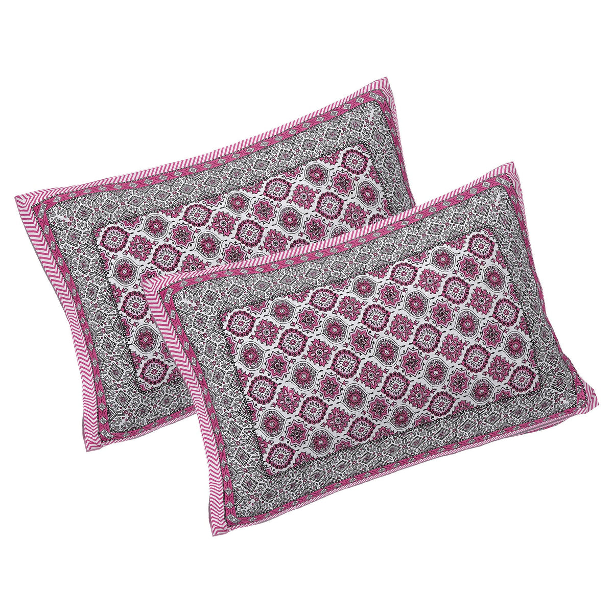 Rudra Bazaar Pink 210 TC Cotton Double King Bedsheet With 2 Pillow Covers | Grocsy