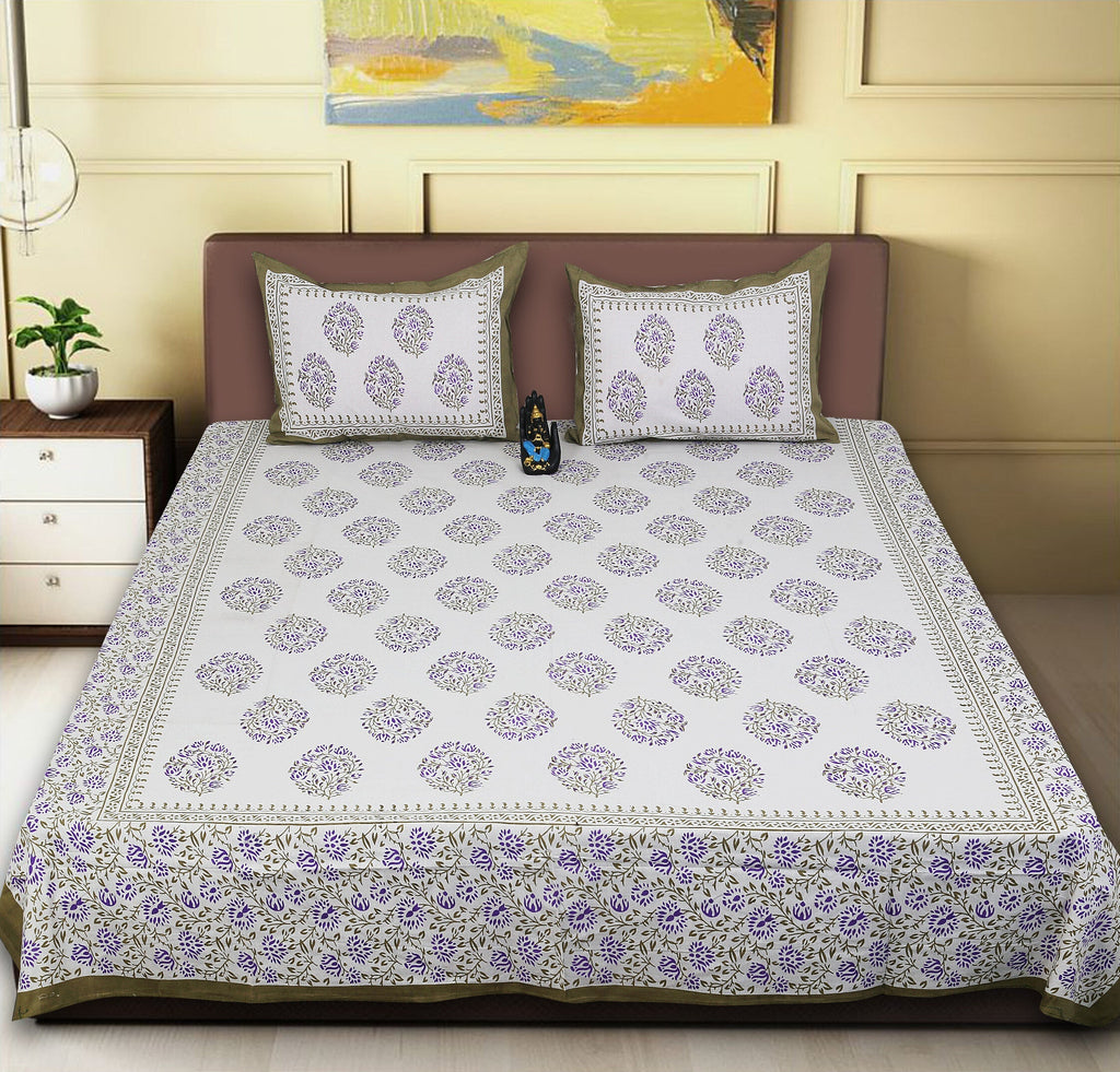 Rudra Bazaar Sea Green 210 TC Cotton Double King Bedsheet With 2 Pillow Covers | Grocsy