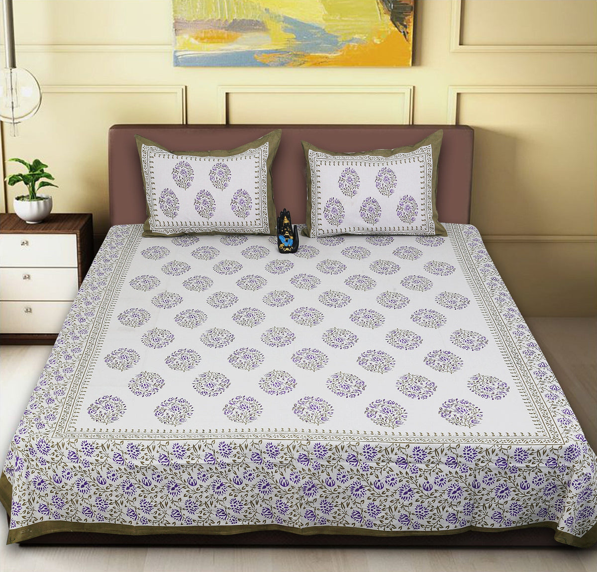 Rudra Bazaar Sea Green 210 TC Cotton Double King Bedsheet With 2 Pillow Covers | Grocsy
