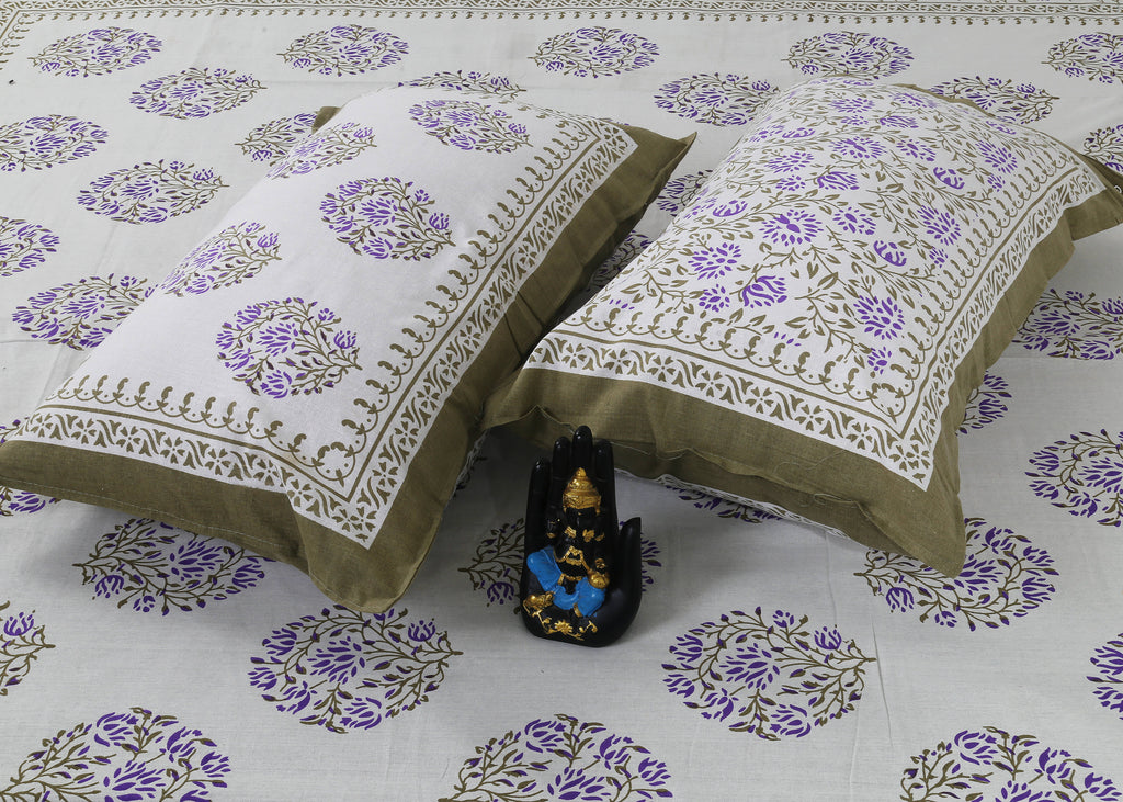 Rudra Bazaar Sea Green 210 TC Cotton Double King Bedsheet With 2 Pillow Covers | Grocsy