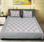Rudra Bazaar Sea Green 210 TC Cotton Double King Bedsheet With 2 Pillow Covers | Grocsy