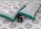 Rudra Bazaar Sea Green 210 TC Cotton Double King Bedsheet With 2 Pillow Covers | Grocsy