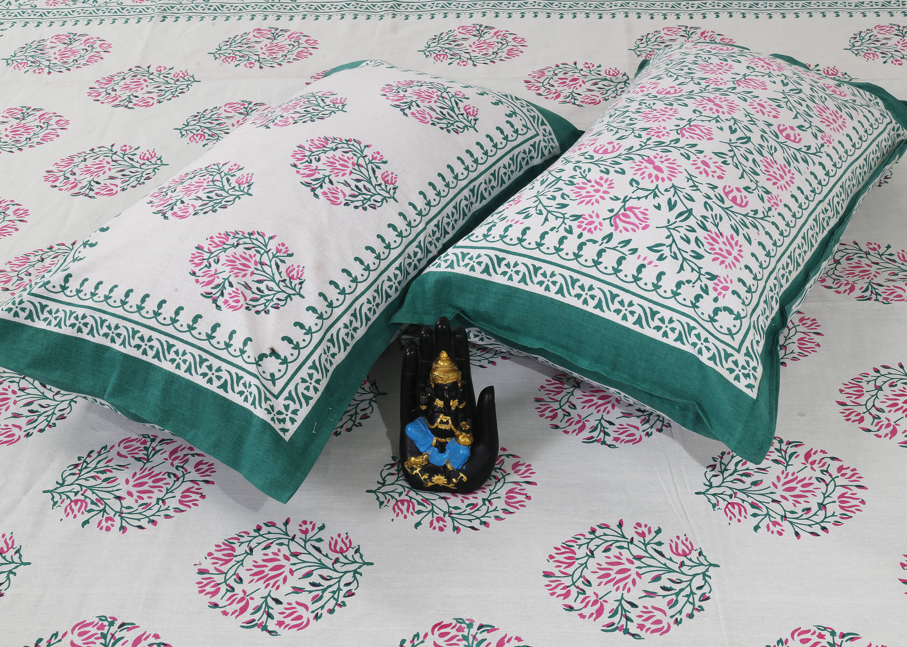 Rudra Bazaar Sea Green 210 TC Cotton Double King Bedsheet With 2 Pillow Covers | Grocsy