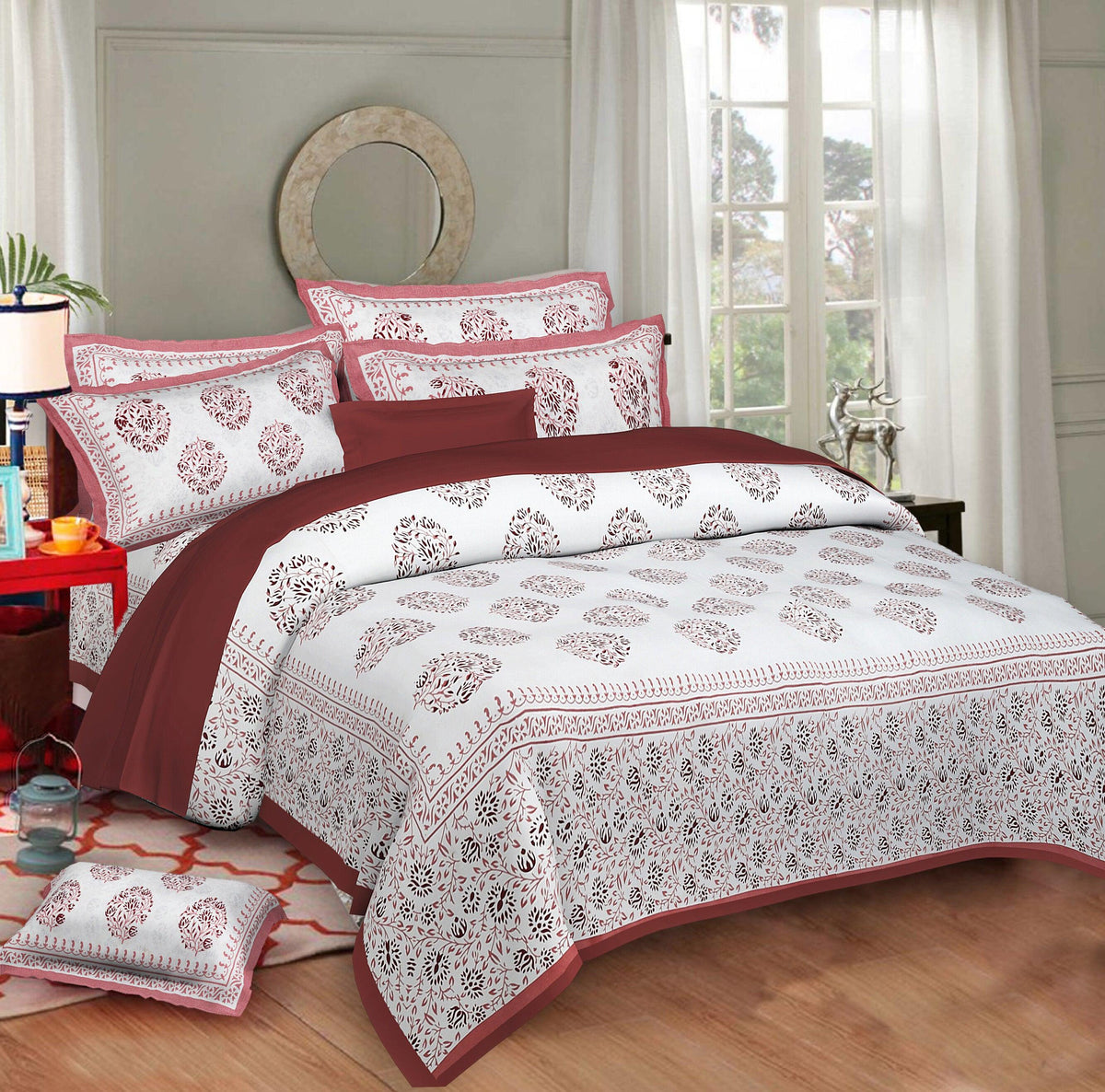 Rudra Bazaar Pink 210 TC Cotton Double King Bedsheet With 2 Pillow Covers | Grocsy