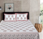 Rudra Bazaar Pink 210 TC Cotton Double King Bedsheet With 2 Pillow Covers | Grocsy