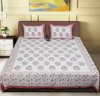 Rudra Bazaar Pink 210 TC Cotton Double King Bedsheet With 2 Pillow Covers | Grocsy