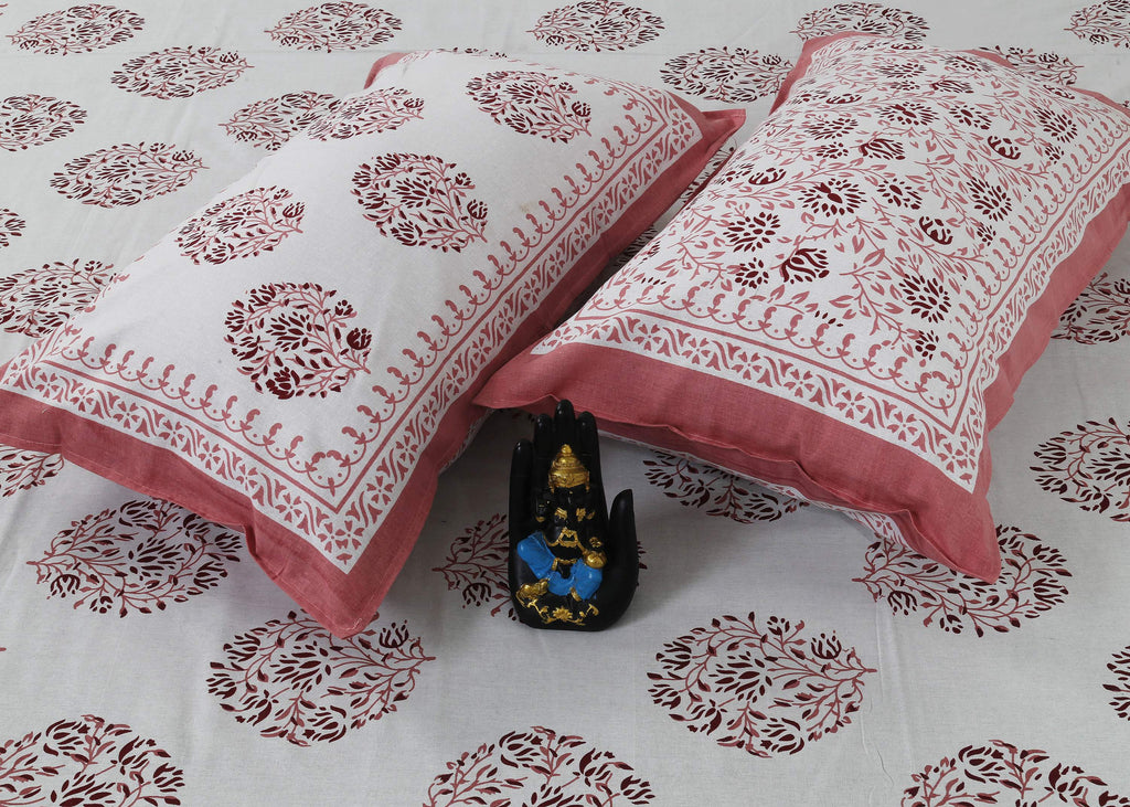 Rudra Bazaar Pink 210 TC Cotton Double King Bedsheet With 2 Pillow Covers | Grocsy