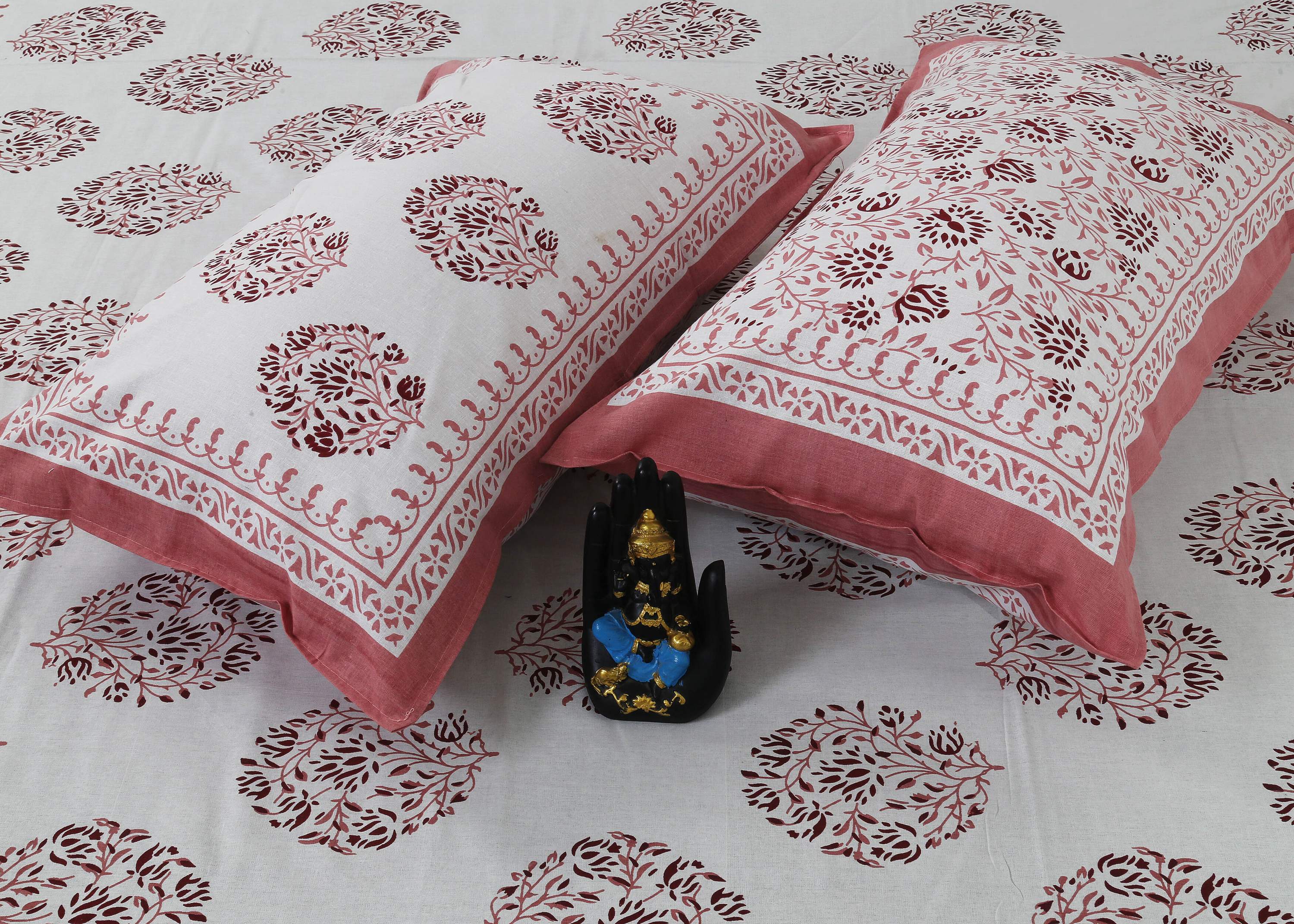 Rudra Bazaar Pink 210 TC Cotton Double King Bedsheet With 2 Pillow Covers | Grocsy