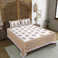 Rudra Bazaar Purple Gold 210 TC Cotton Double King Bedsheet With 2 Pillow Covers | Grocsy